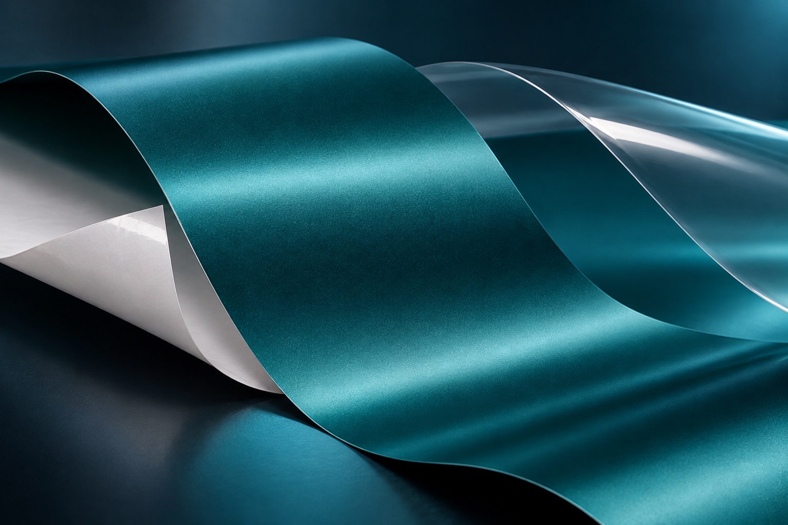 Illustrative studio study of teal wrapping vinyl and clear protective film